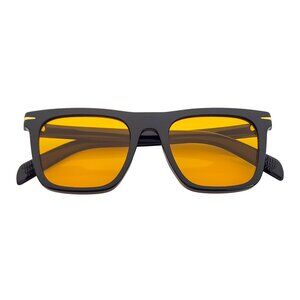 Classic Square Horn Rimmed Sunglasses Black Frame Yellow Tint Night Driving Lens
